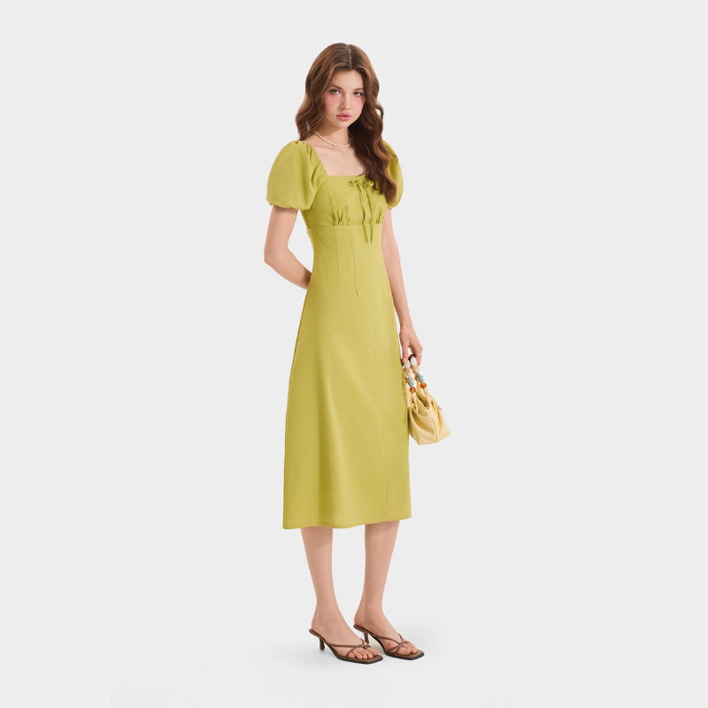 Ảnh Đầm Linen Cổ Vuông MARC FASHION Tay Phồng Smocking Lưng - FASH020525 3