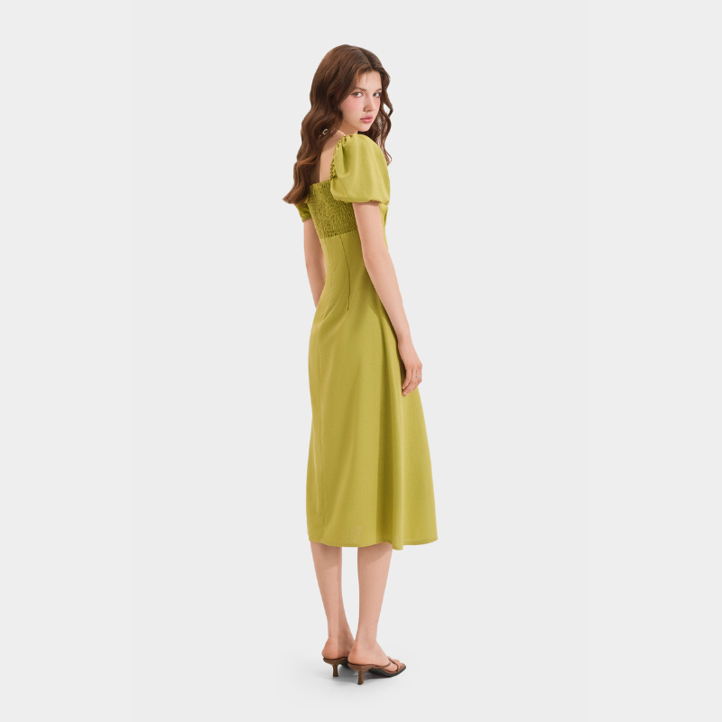 Ảnh Đầm Linen Cổ Vuông MARC FASHION Tay Phồng Smocking Lưng - FASH020525 4