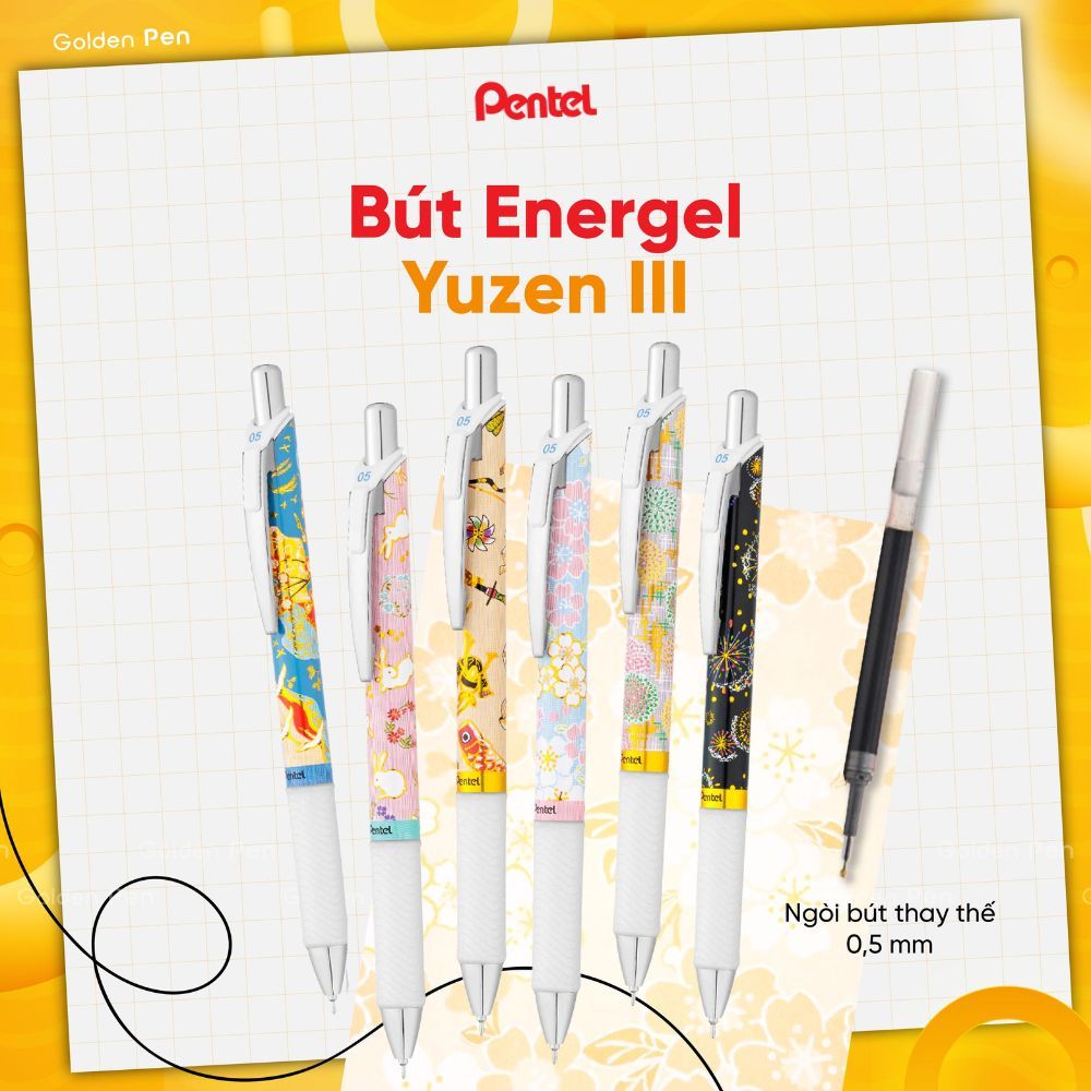 Ảnh Bút Gel Ngòi 0.5mm Pentel Energel Yuzen BLN75YU Nhanh Khô 6 Mẫu Hoạ Tiết Độc Đáo 1