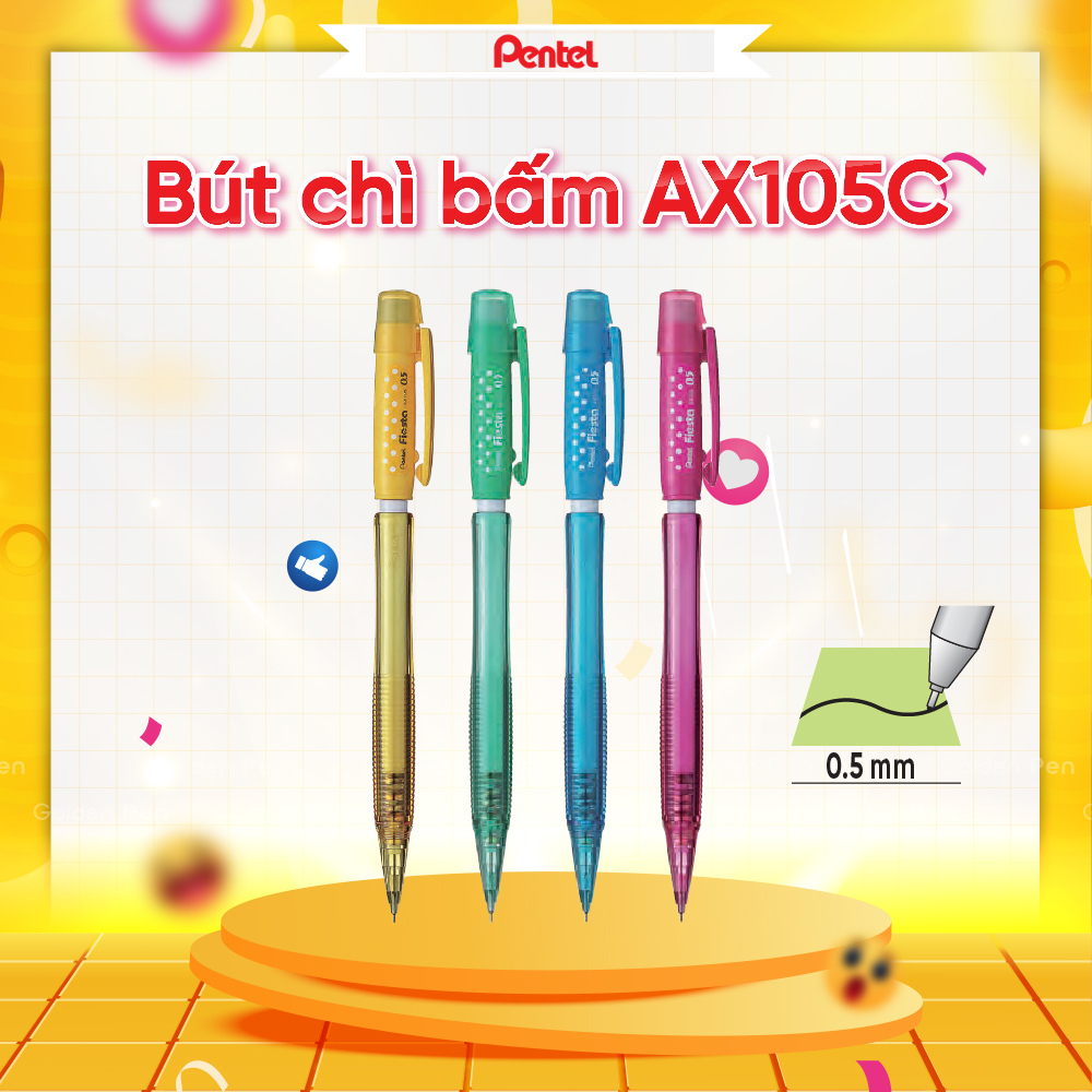 Ảnh Bút Chì Kim Ngòi 0.5mm Pentel Fiesta AX105 Nét Êm Ít Gãy Thiết Kế Thân Trong Trang Bị Đầu Tẩy 1