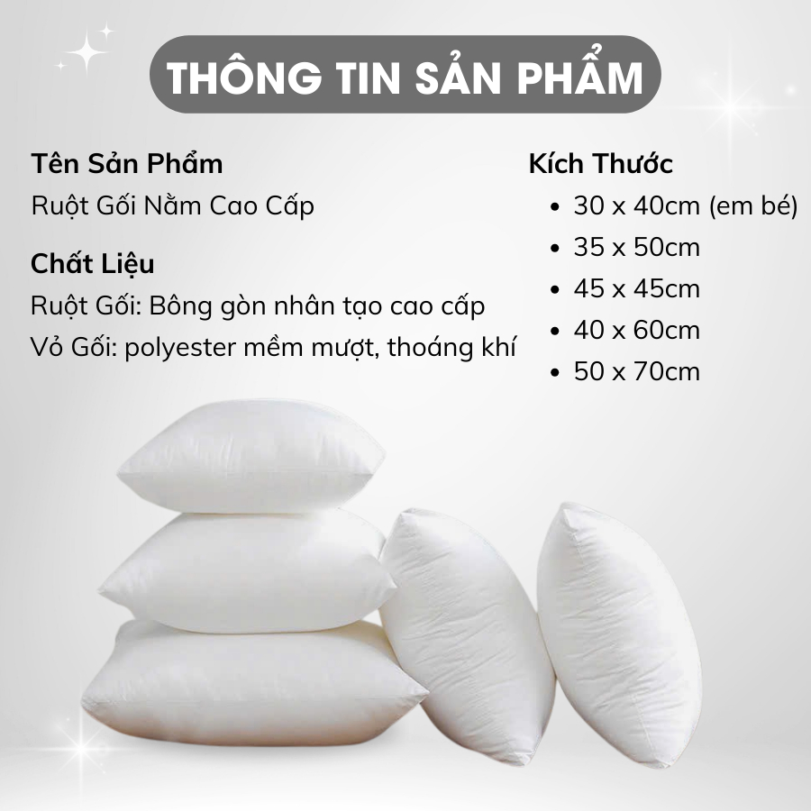 Ảnh Ruột Gối Nằm Cao Cấp Chất Liệu 100% Bông Gòn Mềm Không Xẹp Lún Ruột Gối đầu Thoải Mái Êm Ái Ngủ Ngon 40x60cm/50x70cm 2