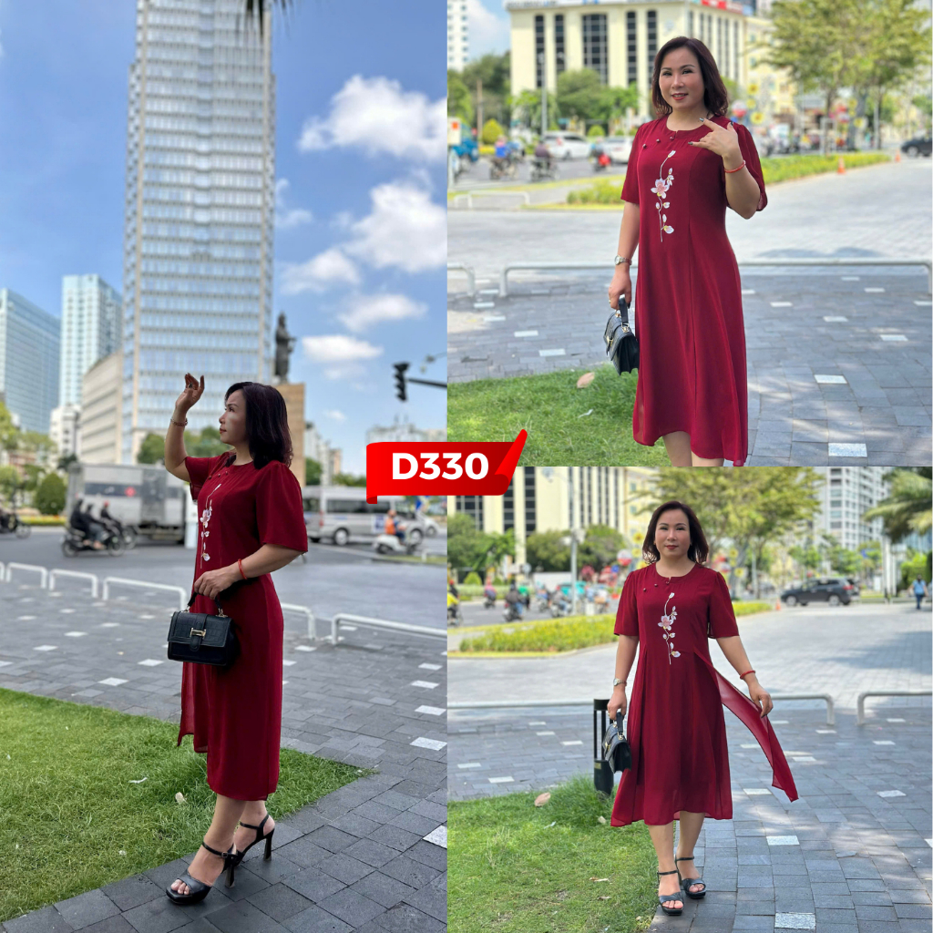Ảnh Váy Đầm Trung Niên, Đầm Cho Mẹ Đi Tiệc Chất Voan 2 Lớp Thêu Hoa Cao Cấp | Thời Trang MAI THY U50 3