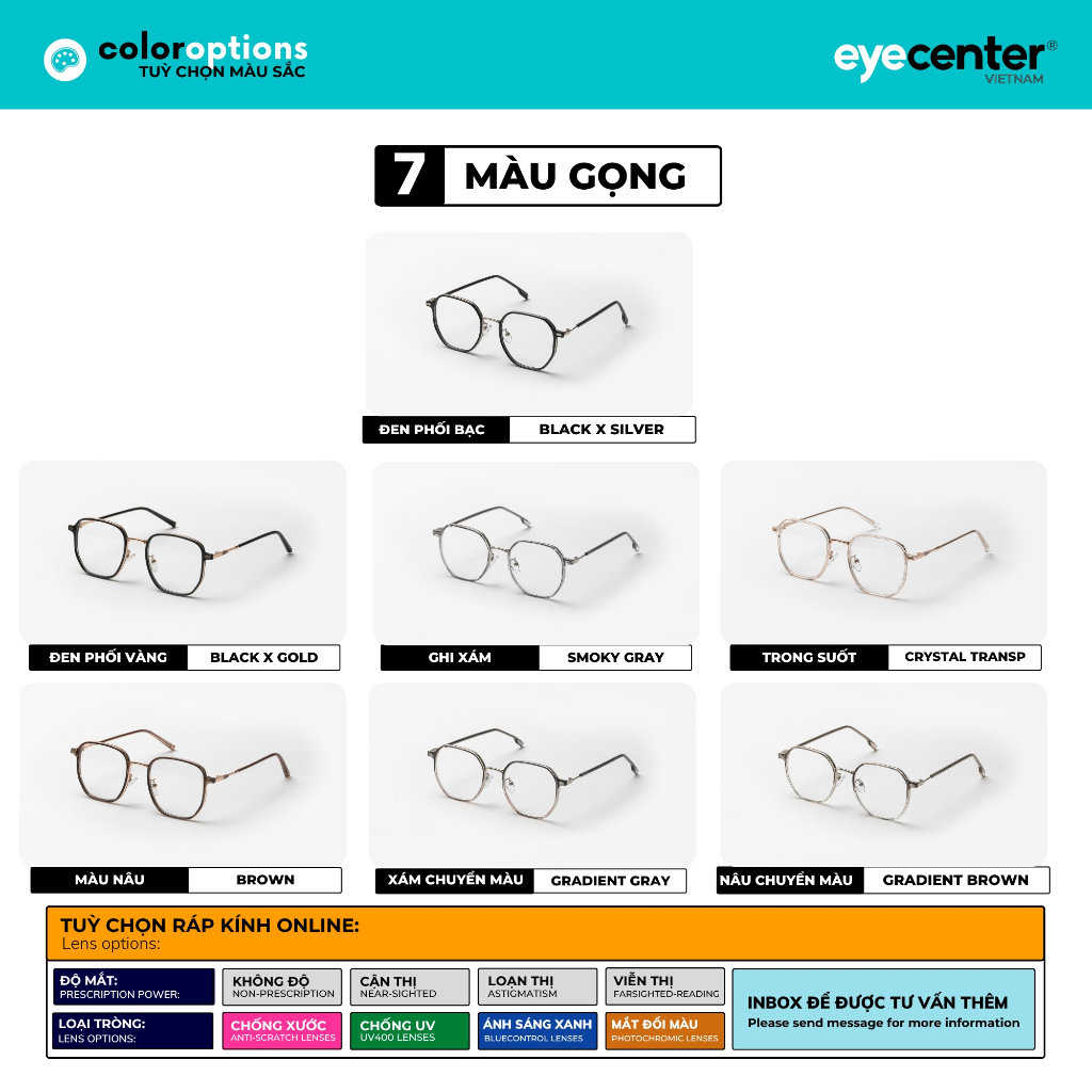 Ảnh Gọng kính cận nam nữ chính hãng EYECENTER C84S kim loại chống gỉ nhập khẩu by Eye Center Vietnam 1