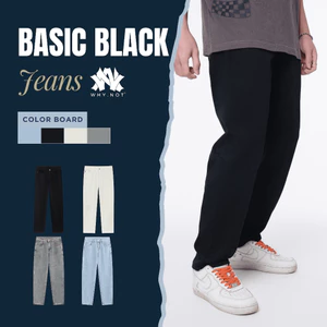 Quần Jeans Nam Form Regular Fit Màu Đen, Xanh, Trắng, Ghi Quần Baggy Suông Basic