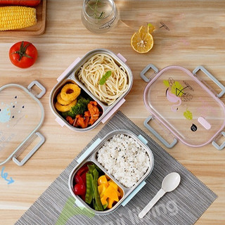 Hộp cơm 2 ngăn BUNA nắp trong suốt, Khay Inox 304 có thể dùng cho lò vi sóng tiện dụng 720ml.
