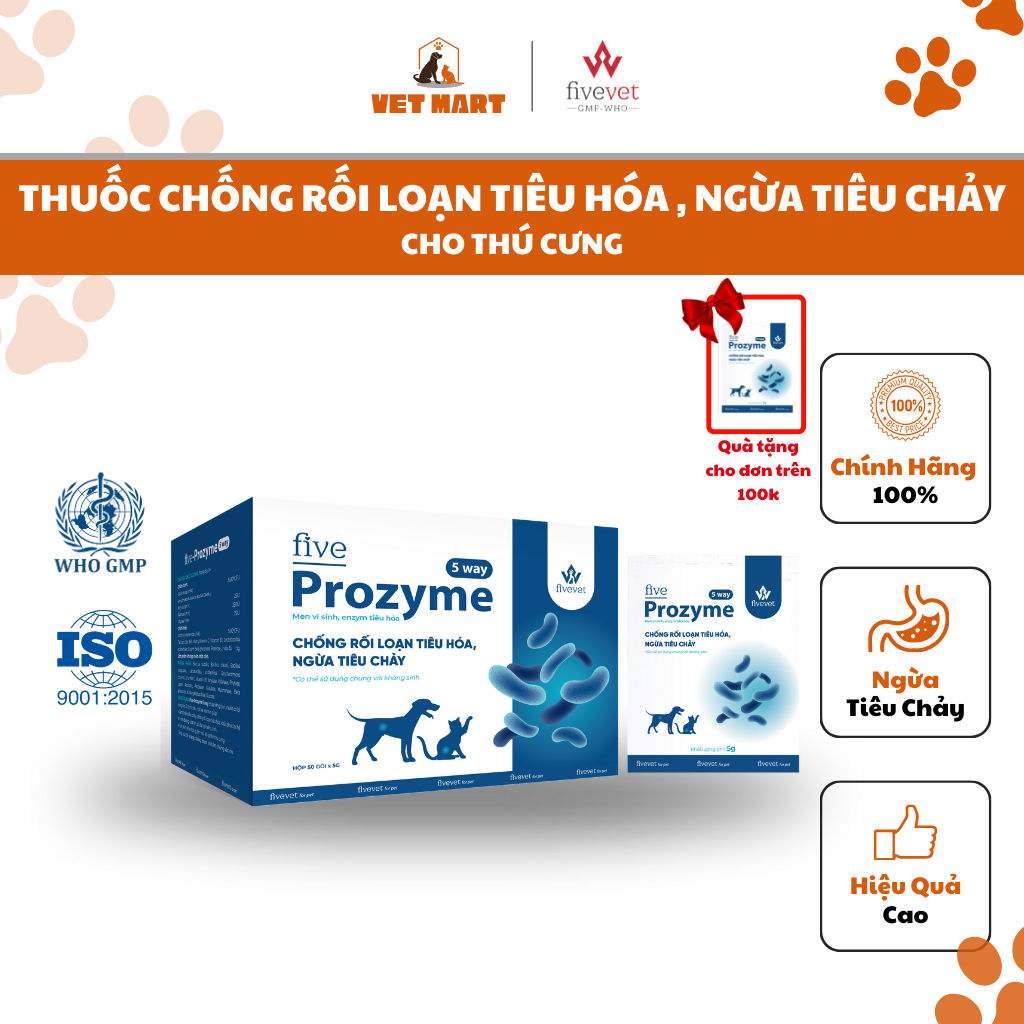 [GÓI 5G] Hỗ Trợ Tiêu Hóa Five-Prozyme 5way for pet Dành Cho Thú Cưng