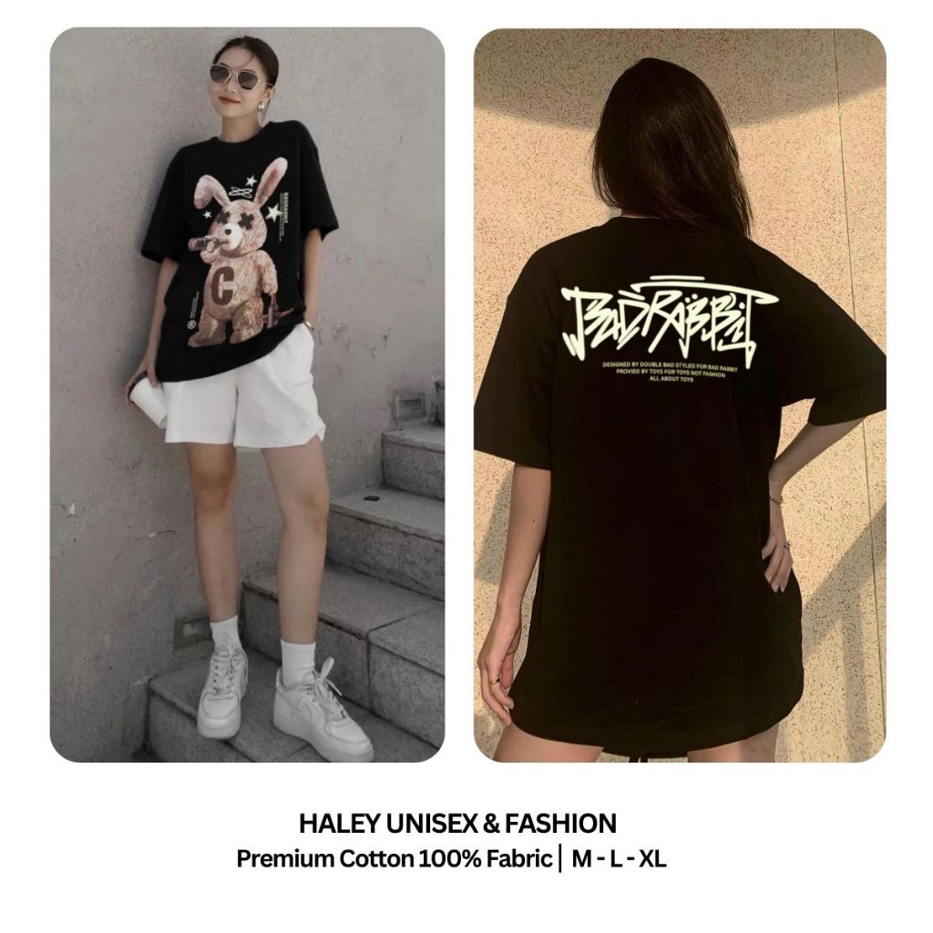 Áo Thun Nam Nữ Cotton Lạnh Unisex Local Brand HALEY TN06 Thỏ BADRABBIT, Áo Phông Form Rộng Tay Lỡ Dày Dặn Oversize | BigBuy360 - bigbuy360.vn