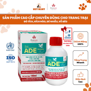 Five-ADE.BComplex.Oral Đỏ Tích, Kích Mào, Đẻ Nhiều, Tăng Trọng, Sung Mãn Cho Gà Đá, Chim Cảnh(100ml)
