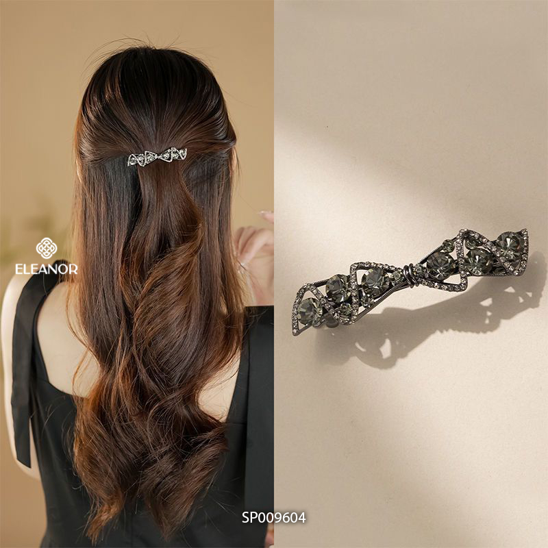 Kẹp tóc nữ Eleanor Accessories hình nơ viền xoắn đính đá kẹp tóc nơ tiểu thư phụ kiện tóc 9604