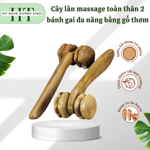 Cây lăn massage toàn thân 2 bánh gai đôi đa năng bằng gỗ thơm-Mỹ Nghệ Dưỡng Sinh HT