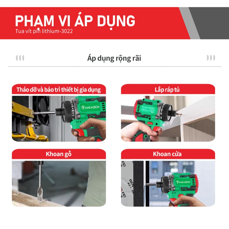 Máy bắn vít TANKMECH TK-3012 không chổi than - Máy chuyên vít  2 pin- máy vít cao cấp