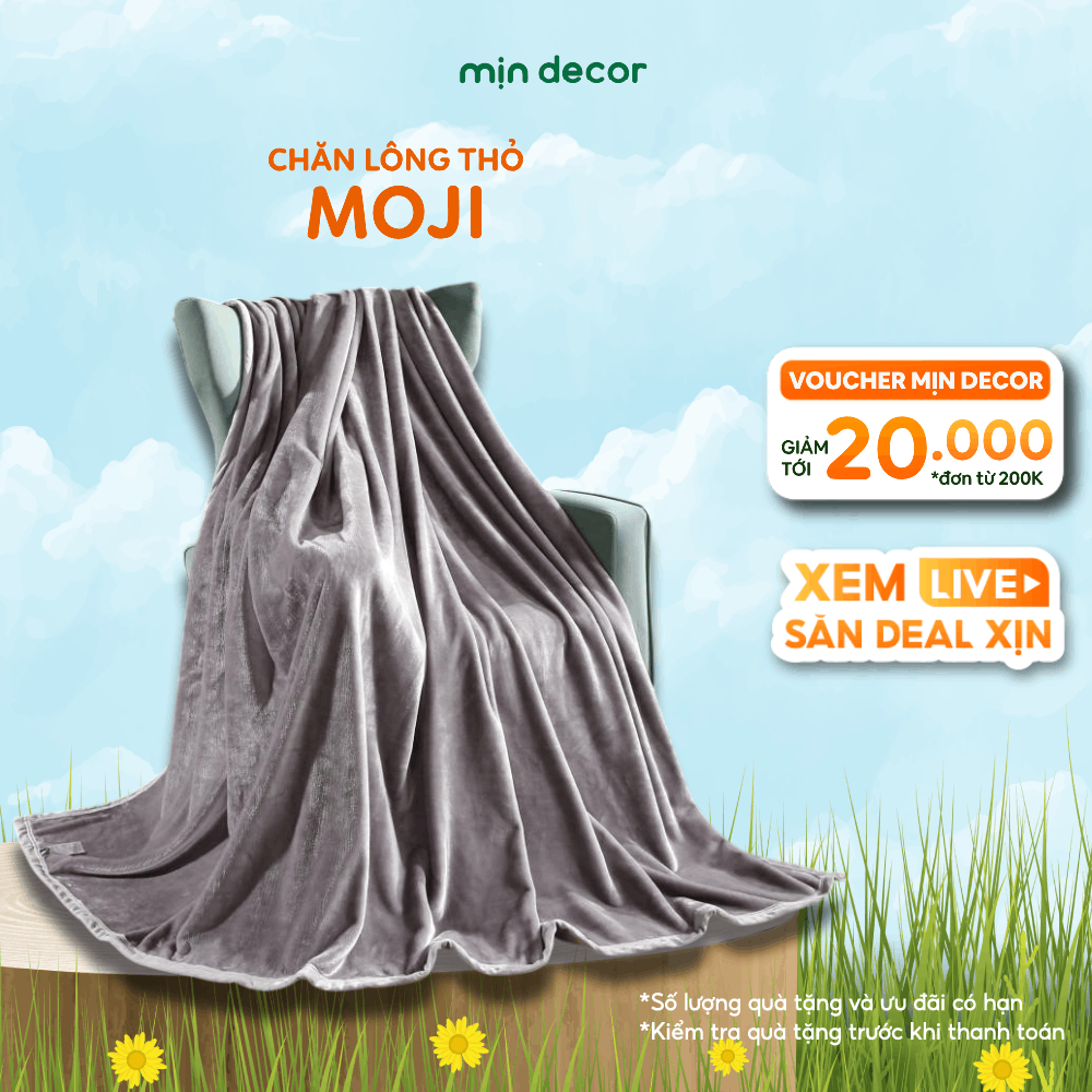 Ảnh Chăn Lông Thỏ Moji Mịn Decor 2mx2m2, Chăn Thu Đông Nhung Tuyết Ấm Áp Mềm Mịn, Màu Trơn Basic 1