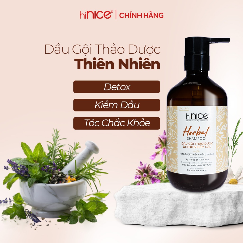 Ảnh Cặp Dầu Gội Xả Thảo Dược Kiềm Dầu Detox Da Đầu hiNICE Herbal Shampoo 3