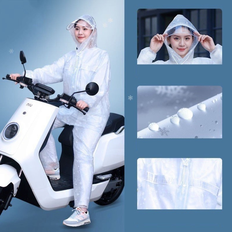 Bộ Quần Áo Mưa Họa Tiết Bông Tuyết Trong Suốt Thời Trang, Chống Thấm, Phù Hợp Khi Lái Xe-Tvtgiadung