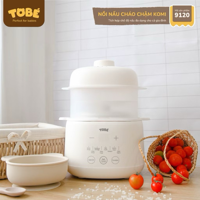 Nồi Nấu Cháo Chậm Komi TOBE 1L, An Toàn 8 Chế Độ, Giữ Nhiệt 8h, Bảo hành 1 năm