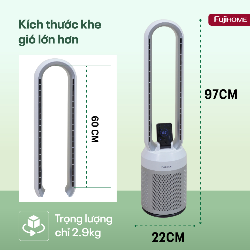 Quạt tháp không cánh Nhập Khẩu FUJIHOME BF308DC, Quạt trụ đứng lọc không khí ION bạc - động cơ DC tiết kiệm điện