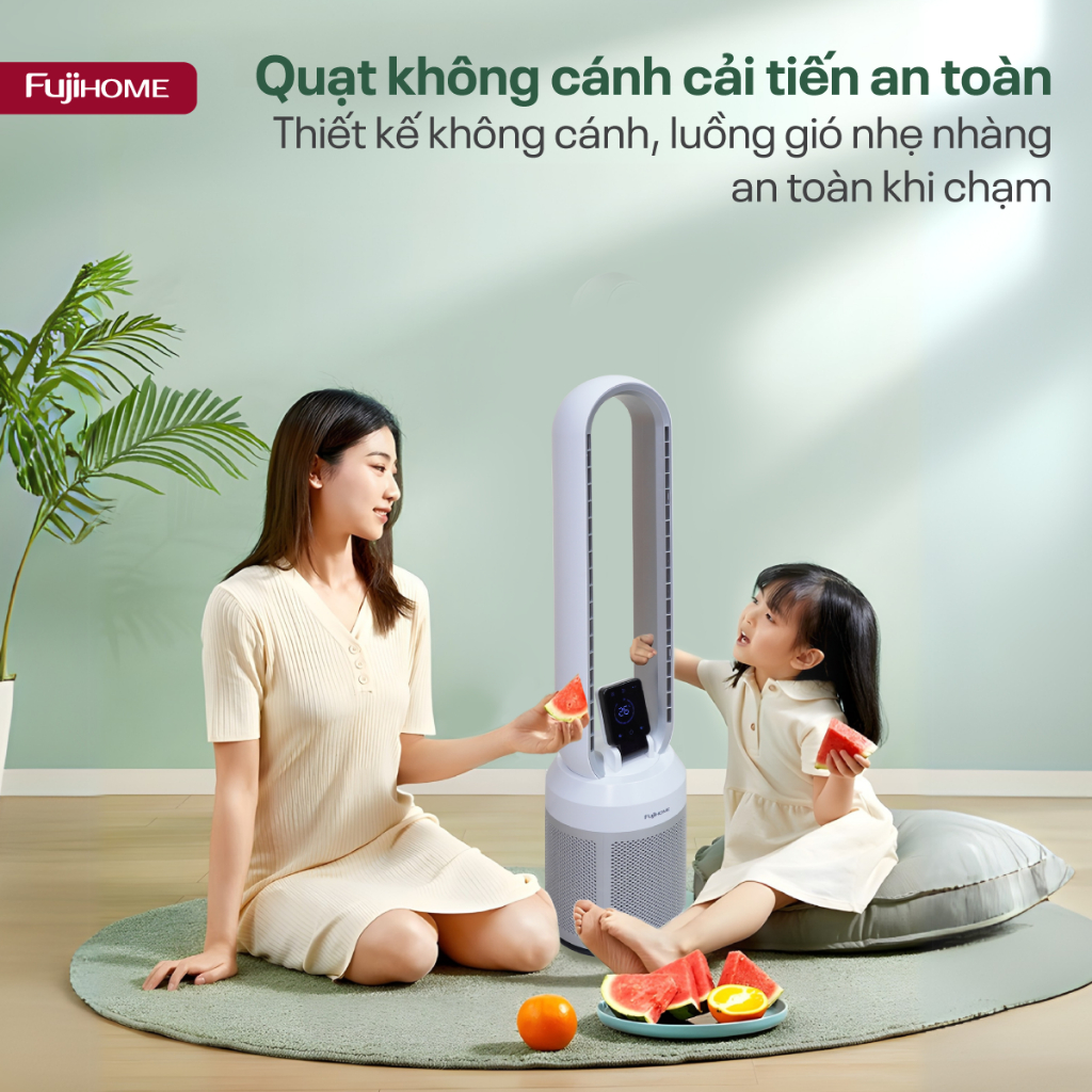 Quạt tháp không cánh Nhập Khẩu FUJIHOME BF308DC, Quạt trụ đứng lọc không khí ION bạc - động cơ DC tiết kiệm điện