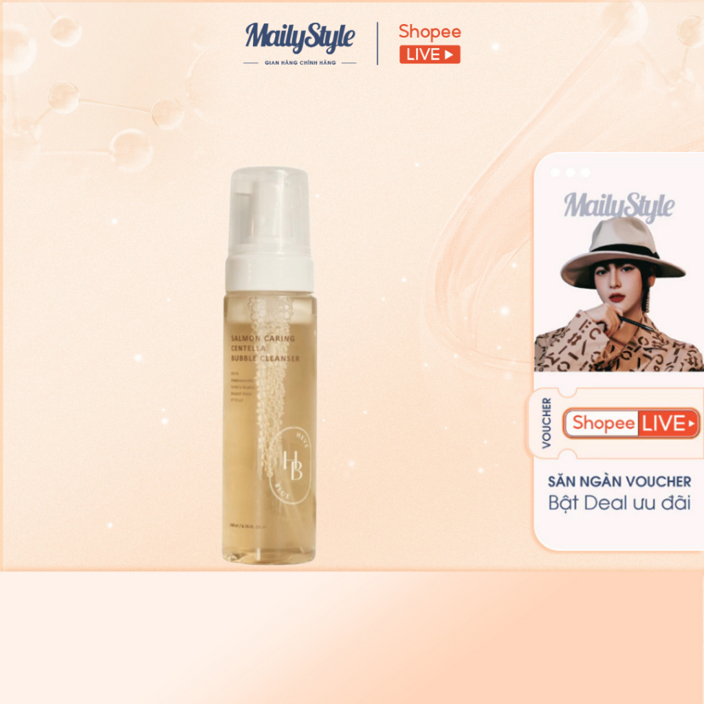 C37_ Sữa Rửa Mặt Tạo Bọt Salmon Caring Centella Bubble Cleanser Heveblue 200ml