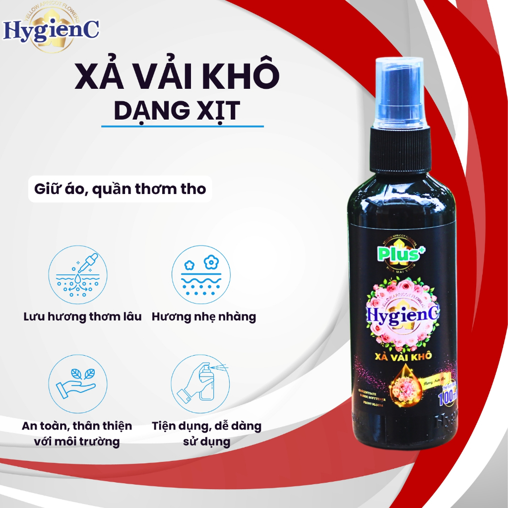 Ảnh Combo 3 Nước xả vải khô HygienC Plus+ dạng xịt thơm quần áo - Dung tích 100ml - XVK3 2