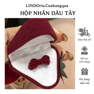 Hộp Nhẫn Dâu tây Hot trend LINDOria, Nhẫn Nơ xinh, Quà Tặng Ý Nghĩa, Xinh Xắn