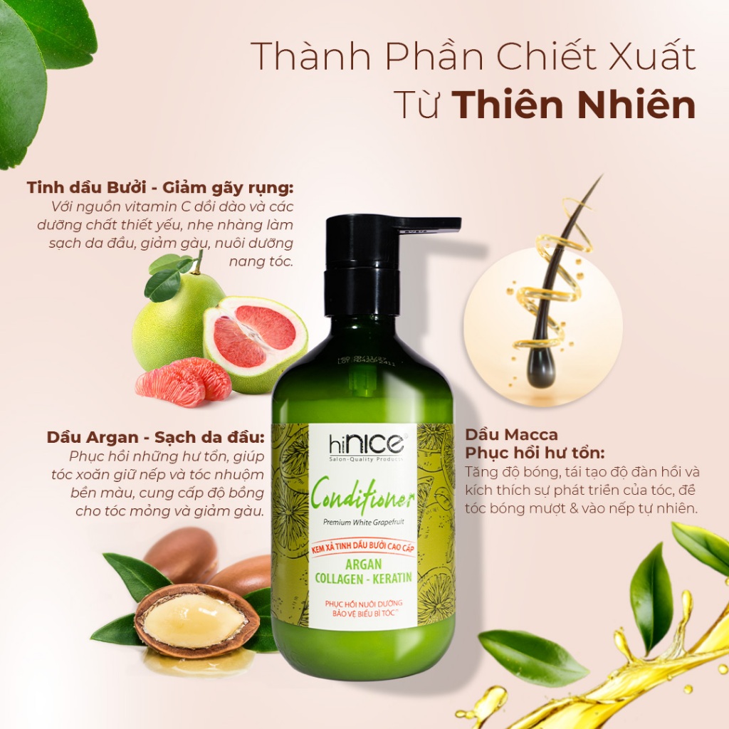 Ảnh Kem Xả Tinh Dầu Bưởi Thiên Nhiên hiNICE Grapefruit Conditioner Hỗ Trợ Phục Hồi Tóc, Giảm Rụng Tóc 4