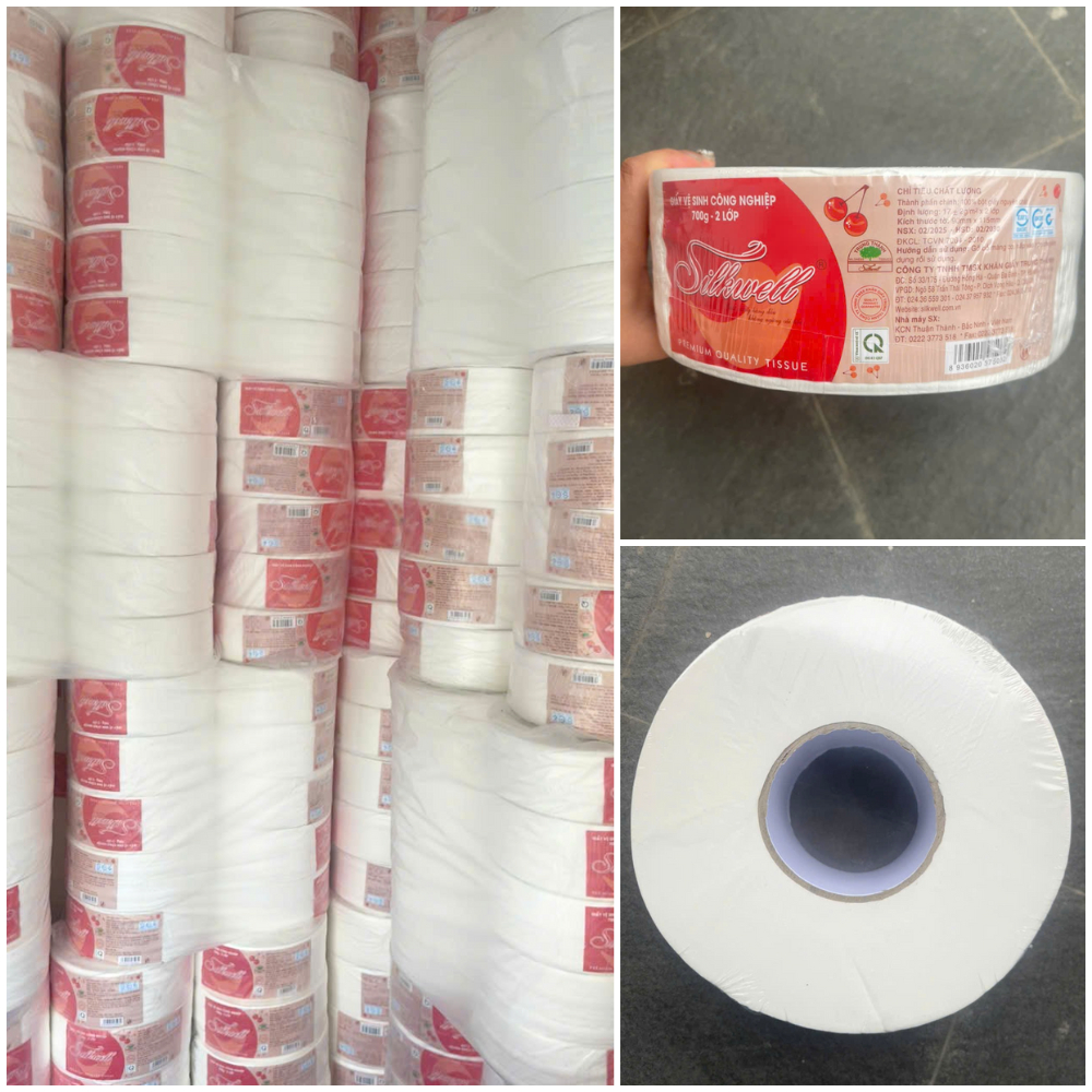 Combo 10 cuộn giấy vệ sinh công nghiệp Silkwell 700gram 2 lớp, siêu tiết kiệm