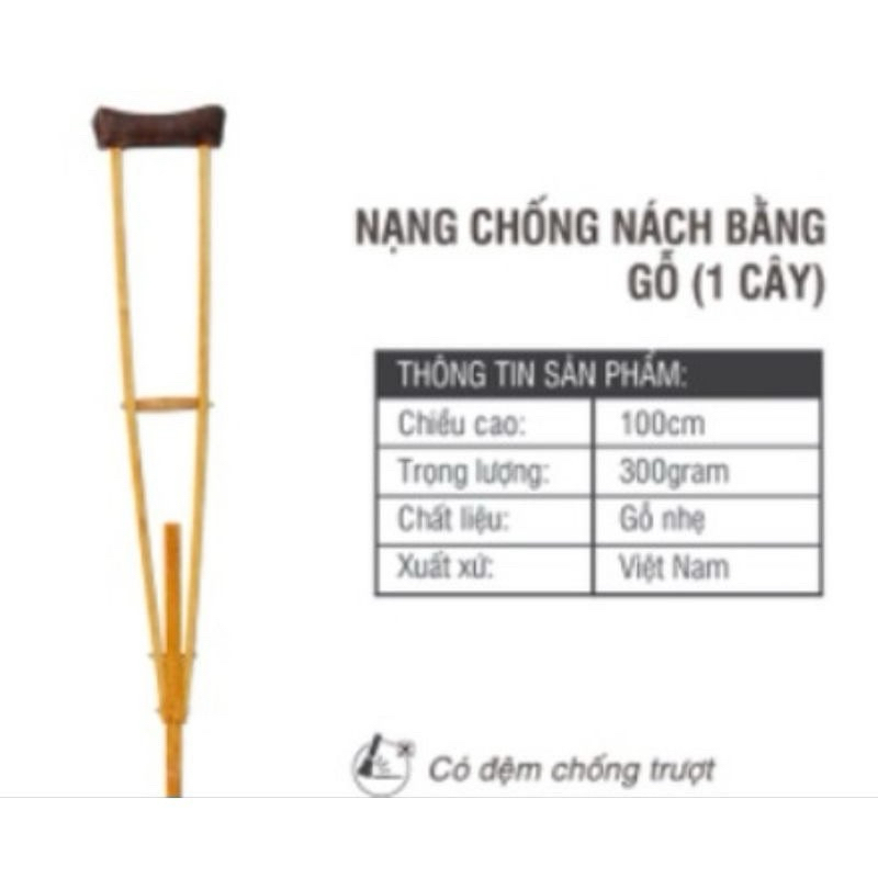 Nạng chống nách bằng gỗ, nạng tập đi bằng gỗ