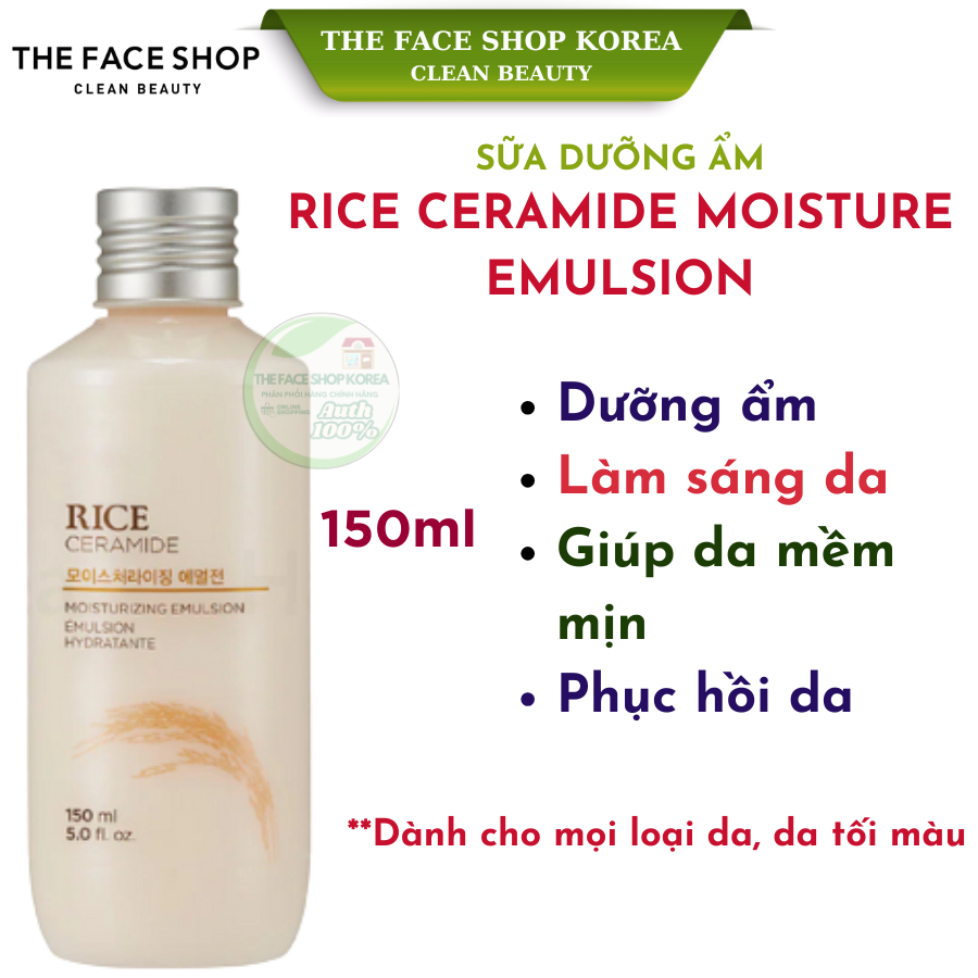 Sữa dưỡng ẩm sáng da gạo TheFaceshop RICE CERAMIDE MOISTURE EMULSION ...