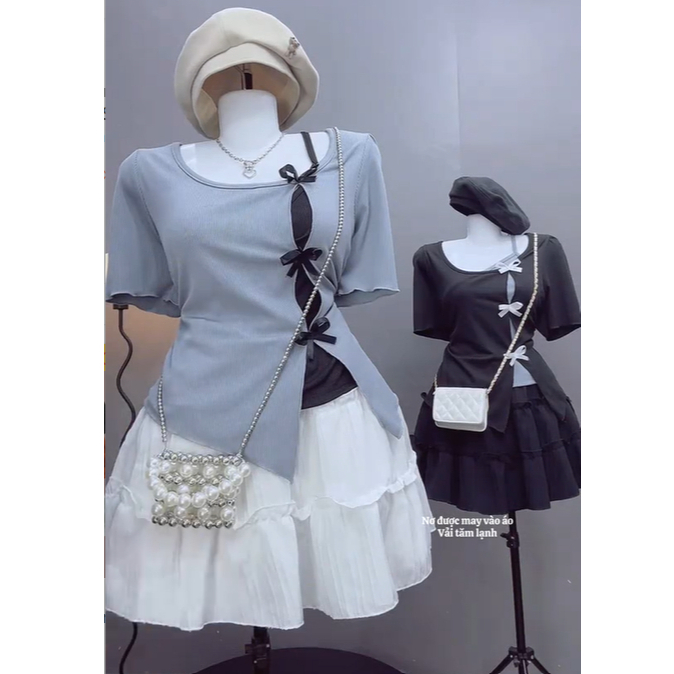 Set Đồ Bigsize Nữ Áo Thun Kiểu + Chân Váy Xòe Lên Phom Xinh Xắn Dễ Thương SET978