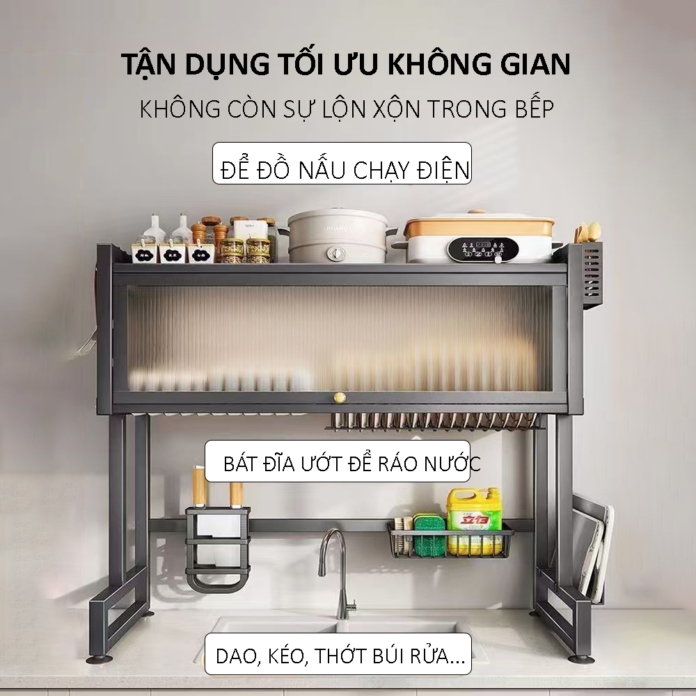 Kệ để chén đĩa thép 304 tủ bếp Kệ để bát đĩa Kệ để dao kéo Kệ thoát nước, đa năng tiện lợi