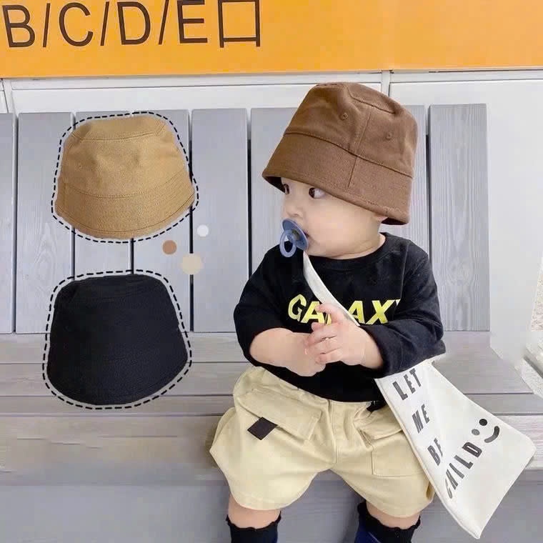 Mũ cho bé gái bé trai bucket kaki, nón vành cho bé từ 8 tháng đến 6 tuổi phong cách Hàn Quốc