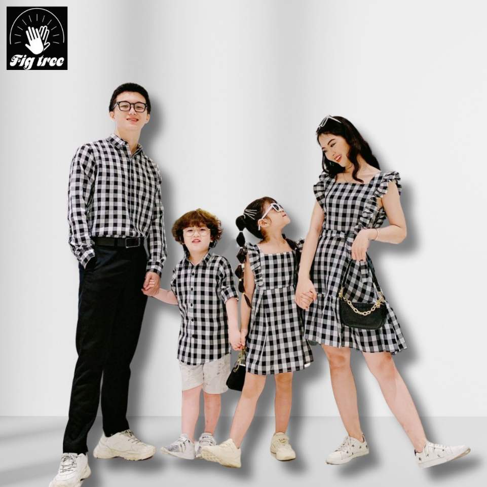 Đồng Phục Gia Đình Fig Tree Caro Trắng Đen, Chất Kate, Gia Đình Đi Chơi, Đi Tiệc Xinh Xắn Mã 133D