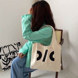 Túi tote túi vải canvas liền thân đeo vai thời trang có ngăn ngoài hoạ tiết basic đựng vừa a4 - tuic2000