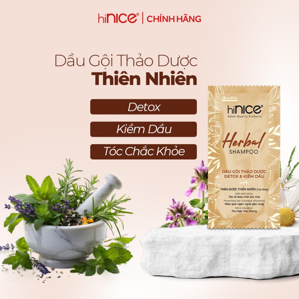 Ảnh Gói Dầu Gội Tinh Dầu Thảo Dược Thiên Nhiên hiNICE Herbal Shampoo Hỗ Trợ Detox, Kiềm Dầu Da Đầu 3