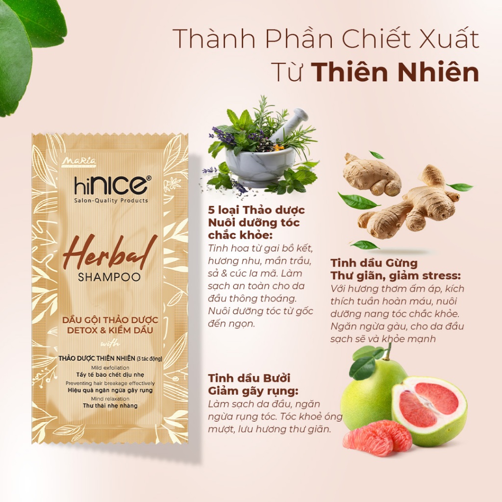 Ảnh Gói Dầu Gội Tinh Dầu Thảo Dược Thiên Nhiên hiNICE Herbal Shampoo Hỗ Trợ Detox, Kiềm Dầu Da Đầu 4