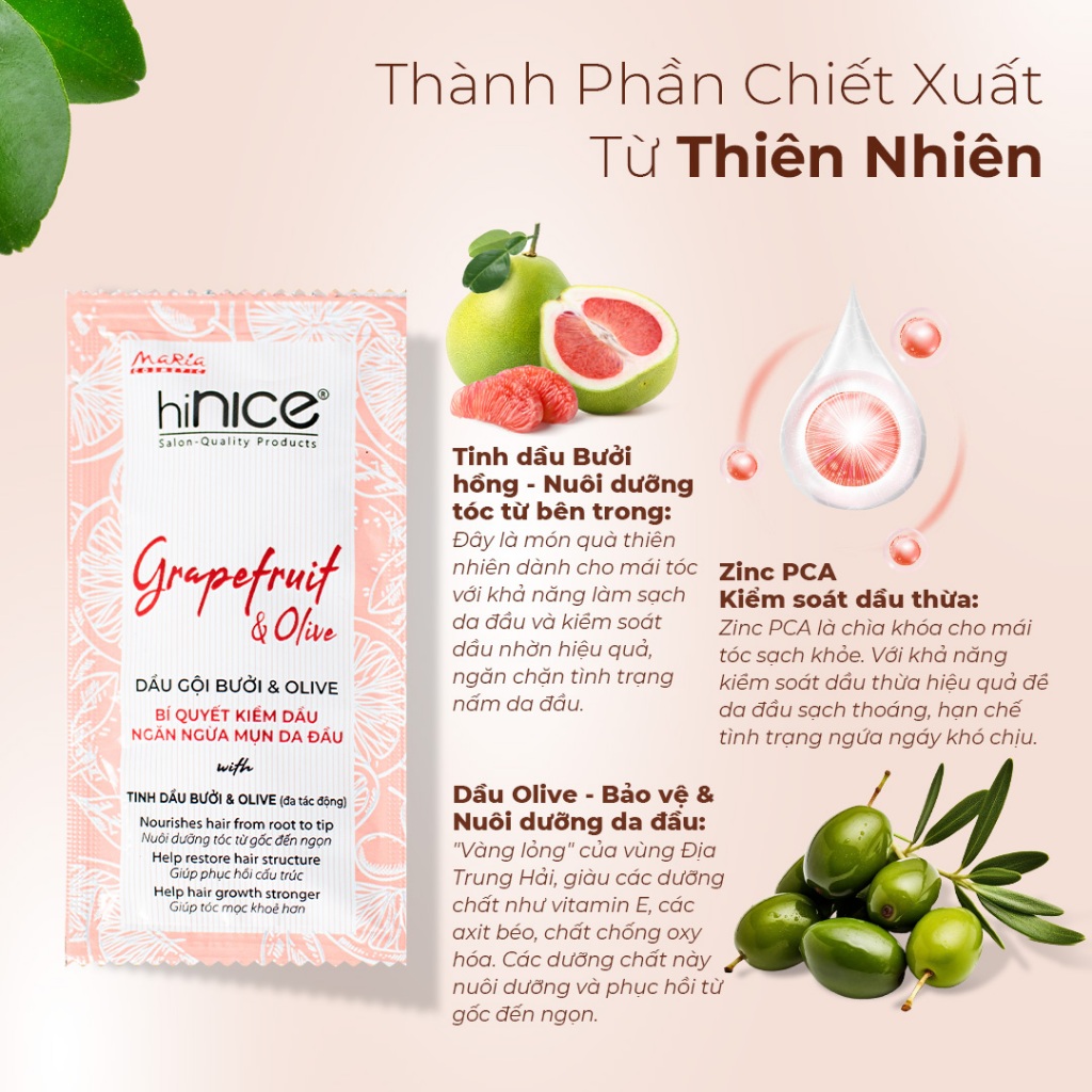 Ảnh Dây Dầu Gội Tinh Dầu Bưởi Hồng Và Olive hiNICE Grapefruit & Olive Shampoo Hỗ Trợ Giảm Mụn Da Đầu 3