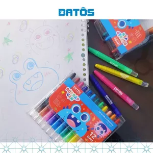 Bút sáp vặn BATOS CW-B121 cao cấp 12 màu tươi sáng, mềm mịn, bám giấy, an toàn cho bé.