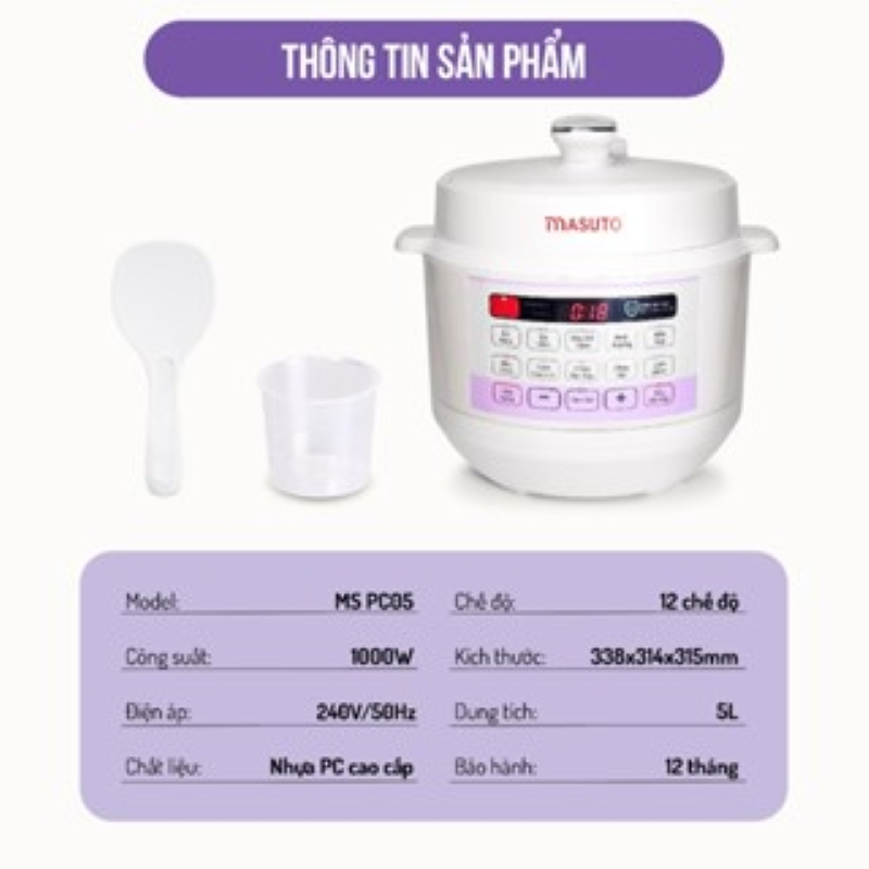 Ảnh Nồi áp suất Masuto 5L phiên bản nâng cấp kho hầm nhừ, nấu cơm nấu lẩu mở nắp đa năng 1