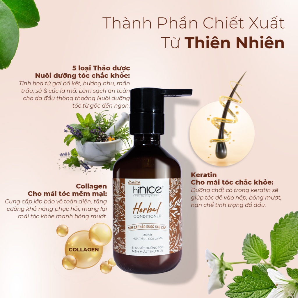 Ảnh Kem Xả Tinh Dầu Thảo Dược Thiên Nhiên hiNICE Herbal Conditioner Hỗ Trợ Phục Hồi Tóc, Giảm Rụng Tóc 4