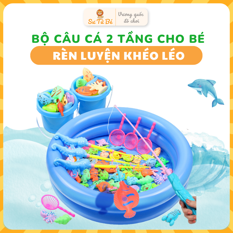 Đồ chơi câu cá phao 42 chi tiết, bộ câu cá cho bé nam châm kèm phao, kèm bơm, rèn luyện khéo léo