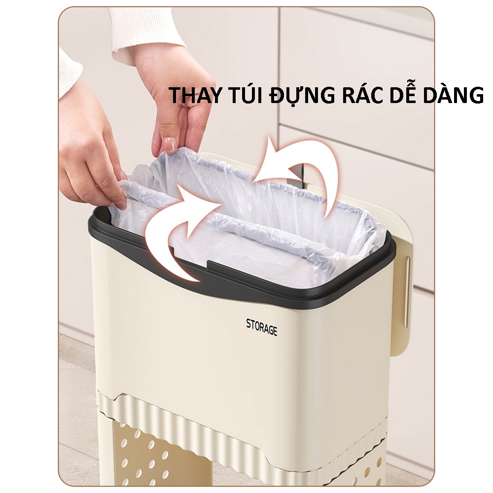 Thùng rác nhà bếp kèm để đồ thùng rác đa năng có bánh xe di chuyển chất liệu nhựa cao cấp