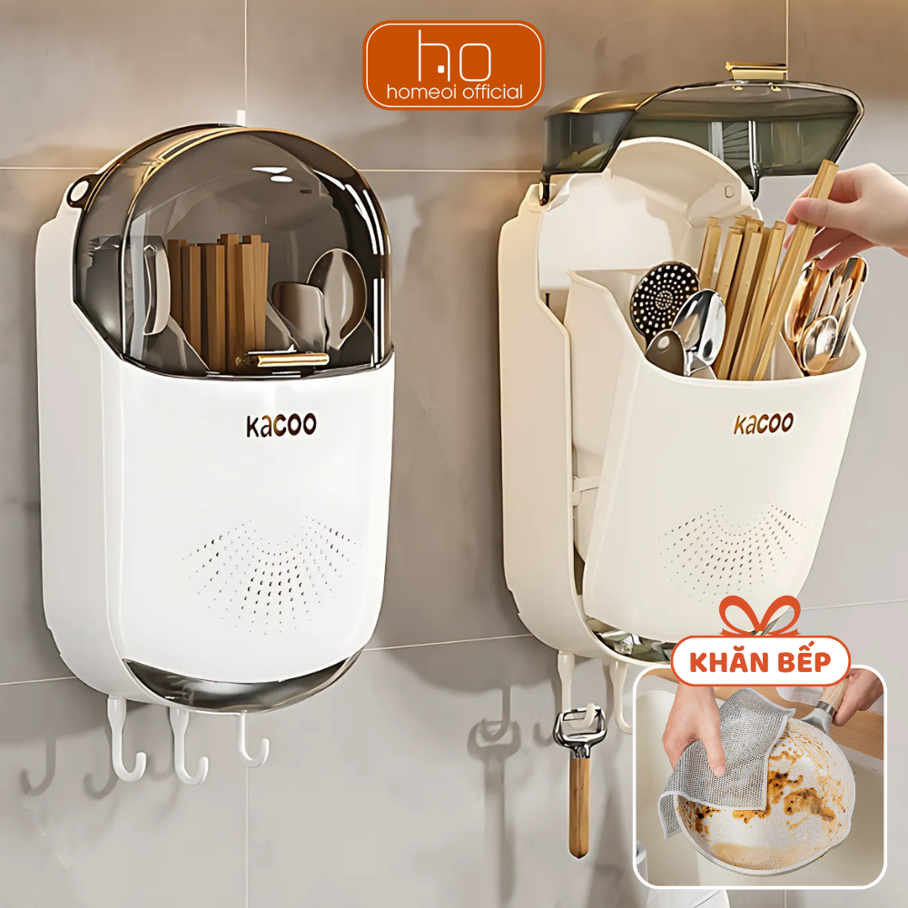 Hộp Đựng Đũa Muỗng Treo Tường KACOO Thoáng Khí, Có Nắp Đậy Chống Bụi Và ...