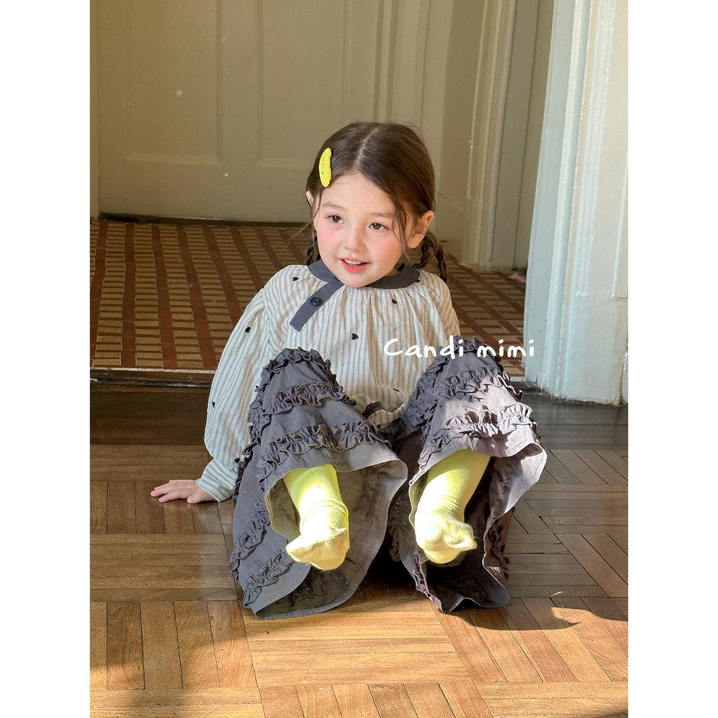 CANDI MIMI Áo somi cách điệu hoạ tiết trái tim - Phong cách Hàn Quốc