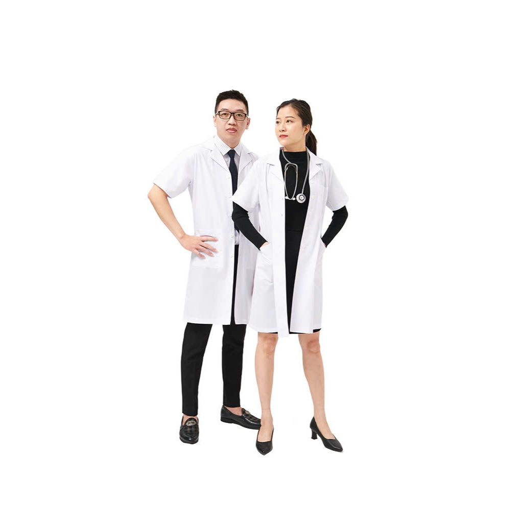 Áo Blouse Bác Sỹ Ngắn Tay Cao Cấp, Chất Liệu Cotton Lạnh, Co Giãn 4 Chiều - Dáng Dài Nam/Nữ