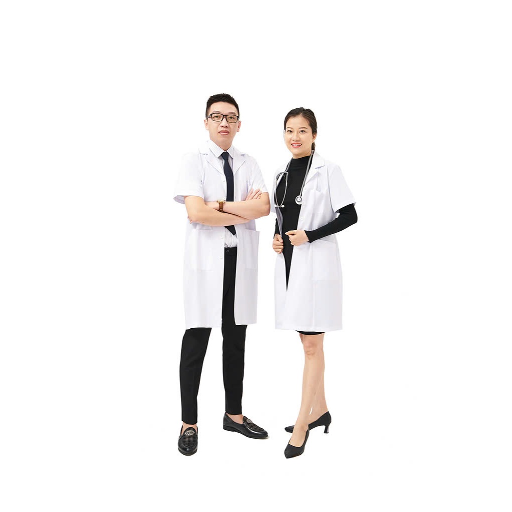 Áo Blouse Bác Sỹ Ngắn Tay Cao Cấp, Chất Liệu Cotton Lạnh, Co Giãn 4 Chiều - Dáng Dài Nam/Nữ