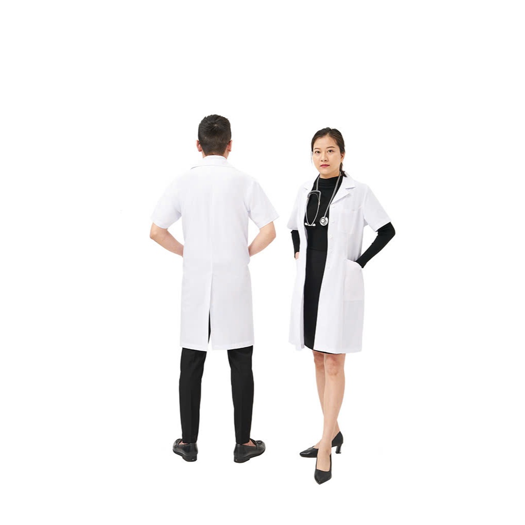 Áo Blouse Bác Sỹ Ngắn Tay Cao Cấp, Chất Liệu Cotton Lạnh, Co Giãn 4 Chiều - Dáng Dài Nam/Nữ