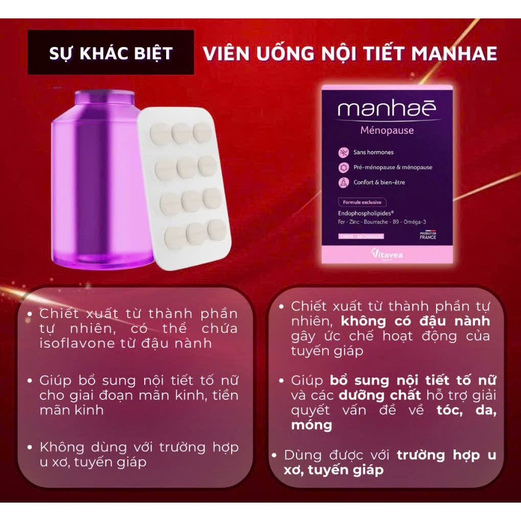 Viên uống nội tiết Manhae Vitavea Pháp cân bằng hỗ trợ sinh lý và làm đẹp (Hàng công ty)