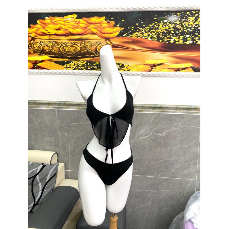 bikini cherry set 2 mảnh áo phối ren cột dây huyền bí