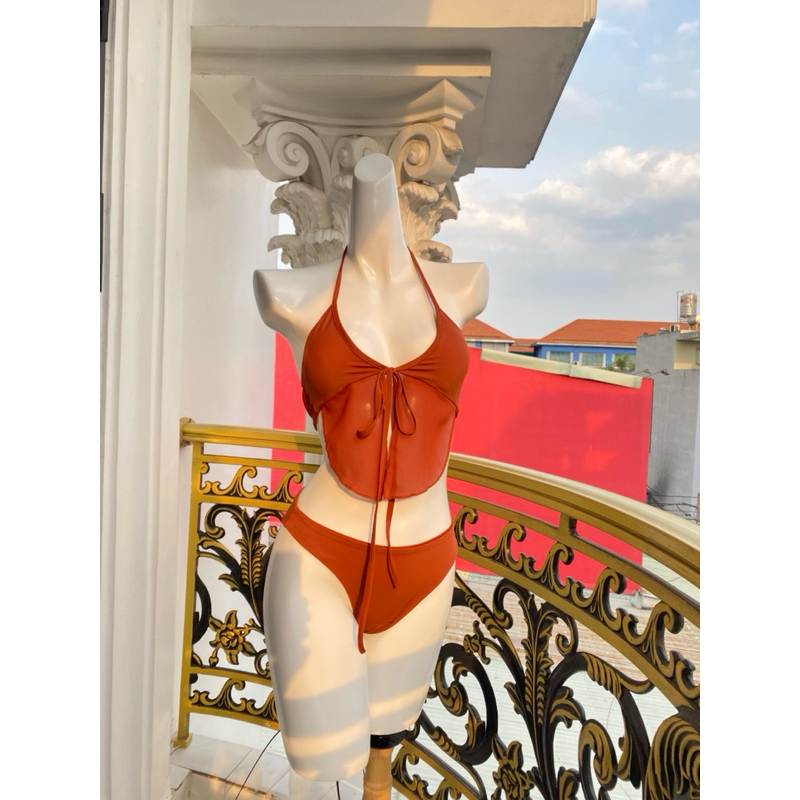bikini cherry set 2 mảnh áo phối ren cột dây huyền bí