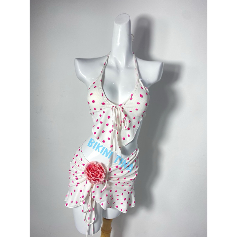bikini cherry set 2 mảnh áo phối ren cột dây huyền bí